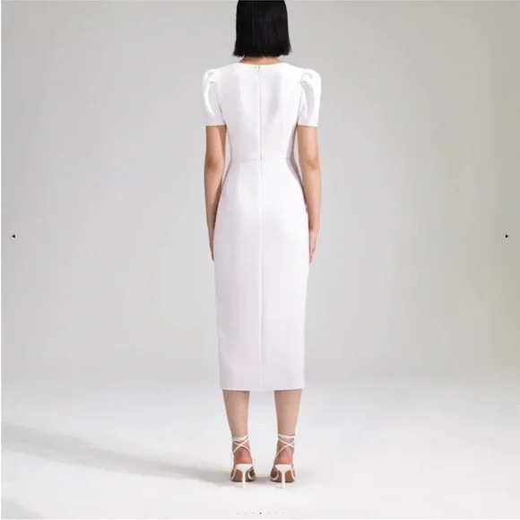 Self-Portrait White Crepe Midi Dress With Short Sleeves - Picture 2 of 10